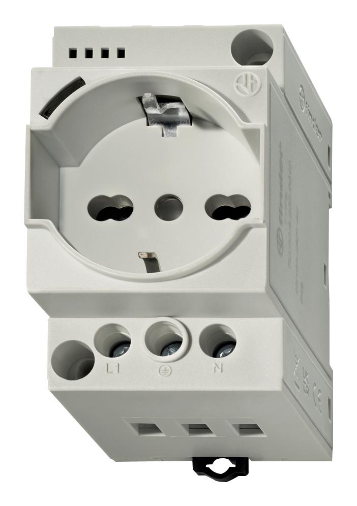 Finder Relays Relays 7U.00.8.230.0010 Pwr Outlet, W/grn Led, 16A, Grey, Panel