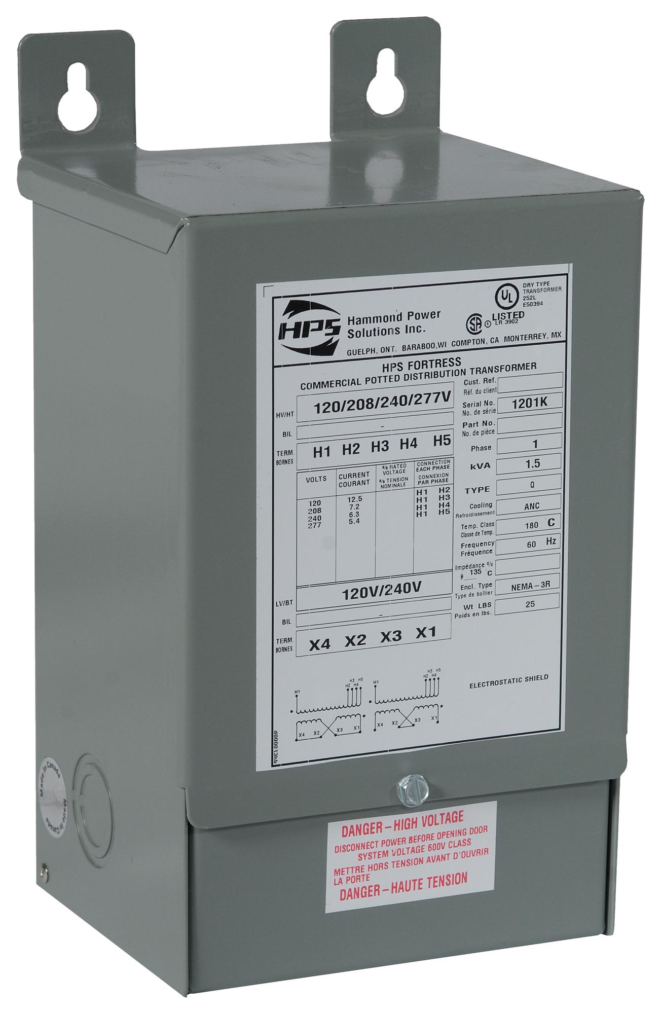 Hammond Power Solutions C1F1C0Xes Wall Mount Transformer Type: EnCapacitorsulated Isolation