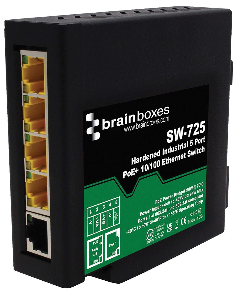 Brainboxes Sw-725 Poe+ Ethernet Switch, Rj45 X 5