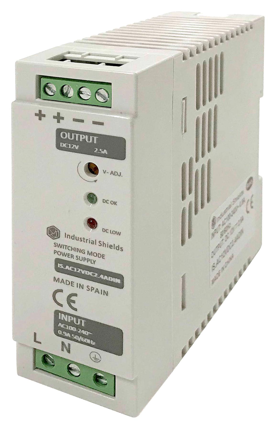 Industrial Shields Is.ac12Vdc2.5Adin Power Supply, Ac-Dc, 12V, 2.5A