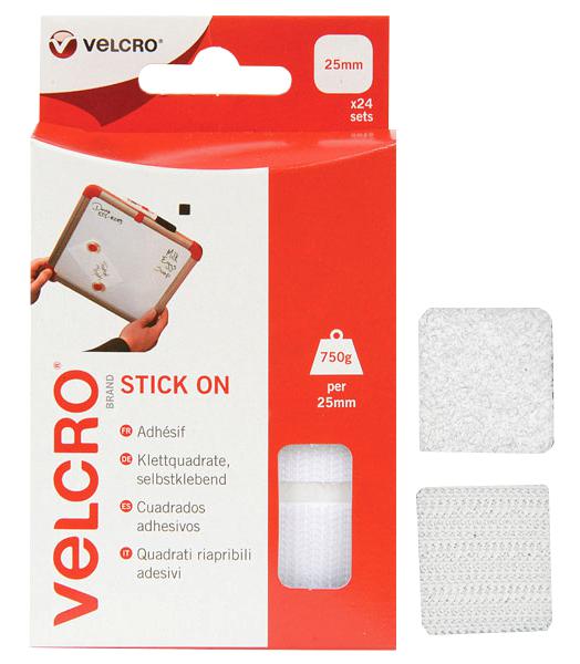 Velcro 60235 Stick On Squares 25mm White (Pk=24)