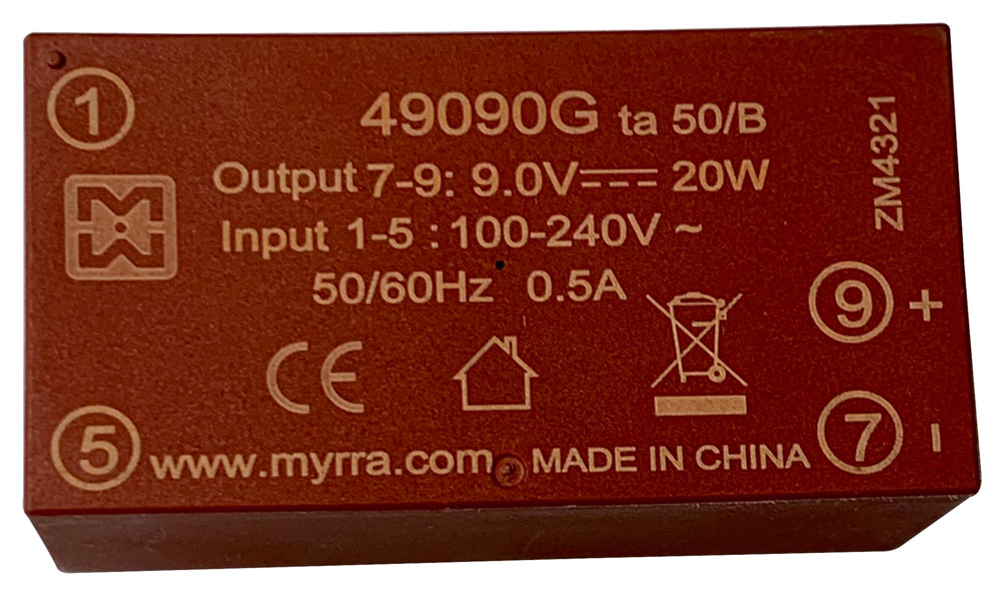 Myrra 49090G Power Supply, Ac-Dc, 9V, 2.2A