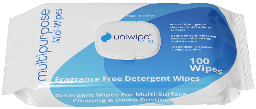 Uniwipe 1051 M/purpose Detergent Midi-Wipes (100Pk)