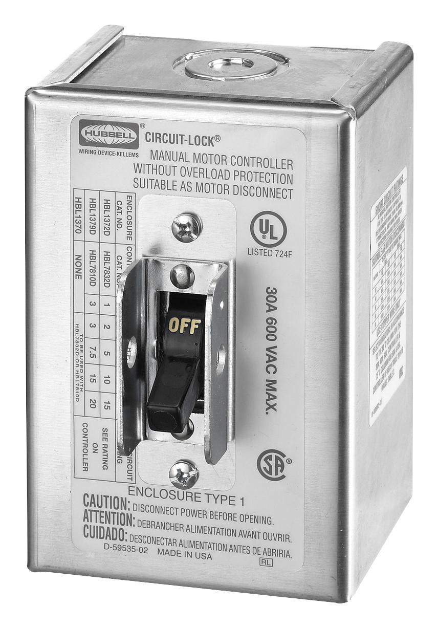 Hubbell Wiring Devices Hbl1372 Sw Disconnector, 2P, 30A, 600Vac, Smd