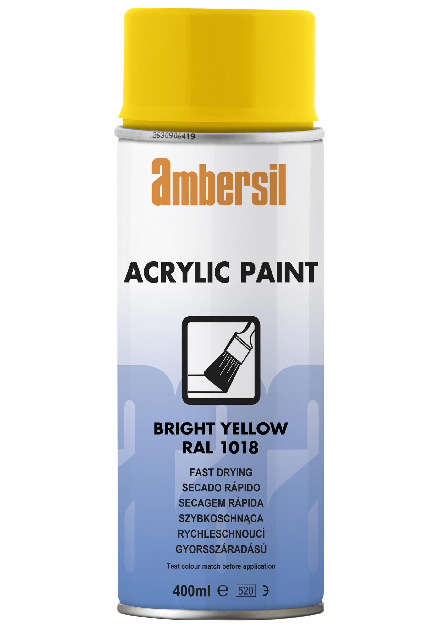 Ambersil Acrylic Paint, Yellow Ral 1018, 400Ml Conformal Coating, Aerosol, Yellow/400Ml