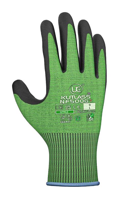 Uci G/kutlas/nf500G+/11 Gloves, NItrile Foam, Blk/grn, Xxl