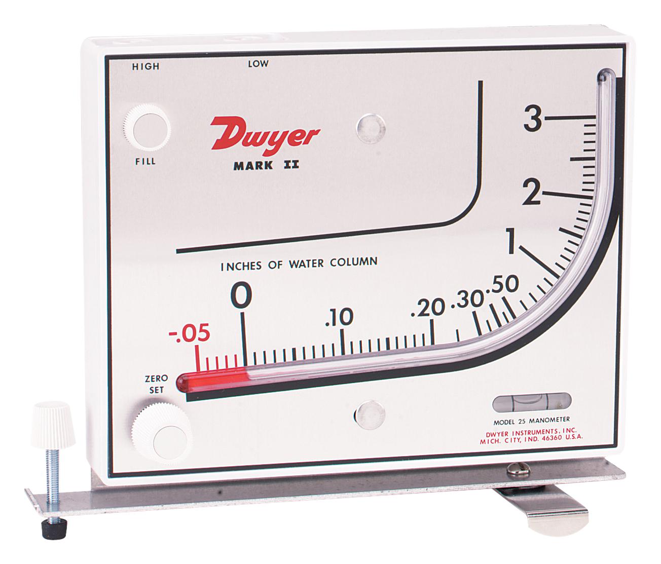 Dwyer Mark Ii 25-NIst Molded Plastic Manometer,range 0-3 W.c