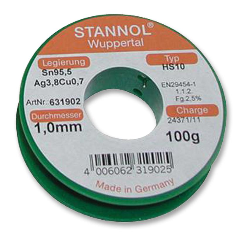 Stannol 631902 Solder Wire, Lead Free, 1.0mm, 100G