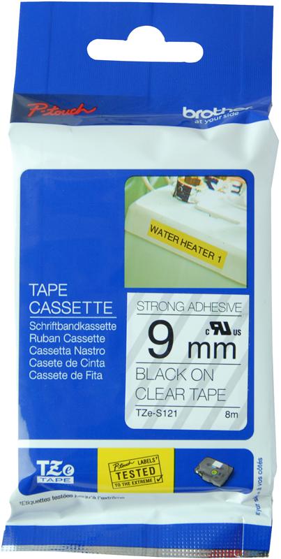 Brother Tze-S121 Tape, Black On Clear, 9mm