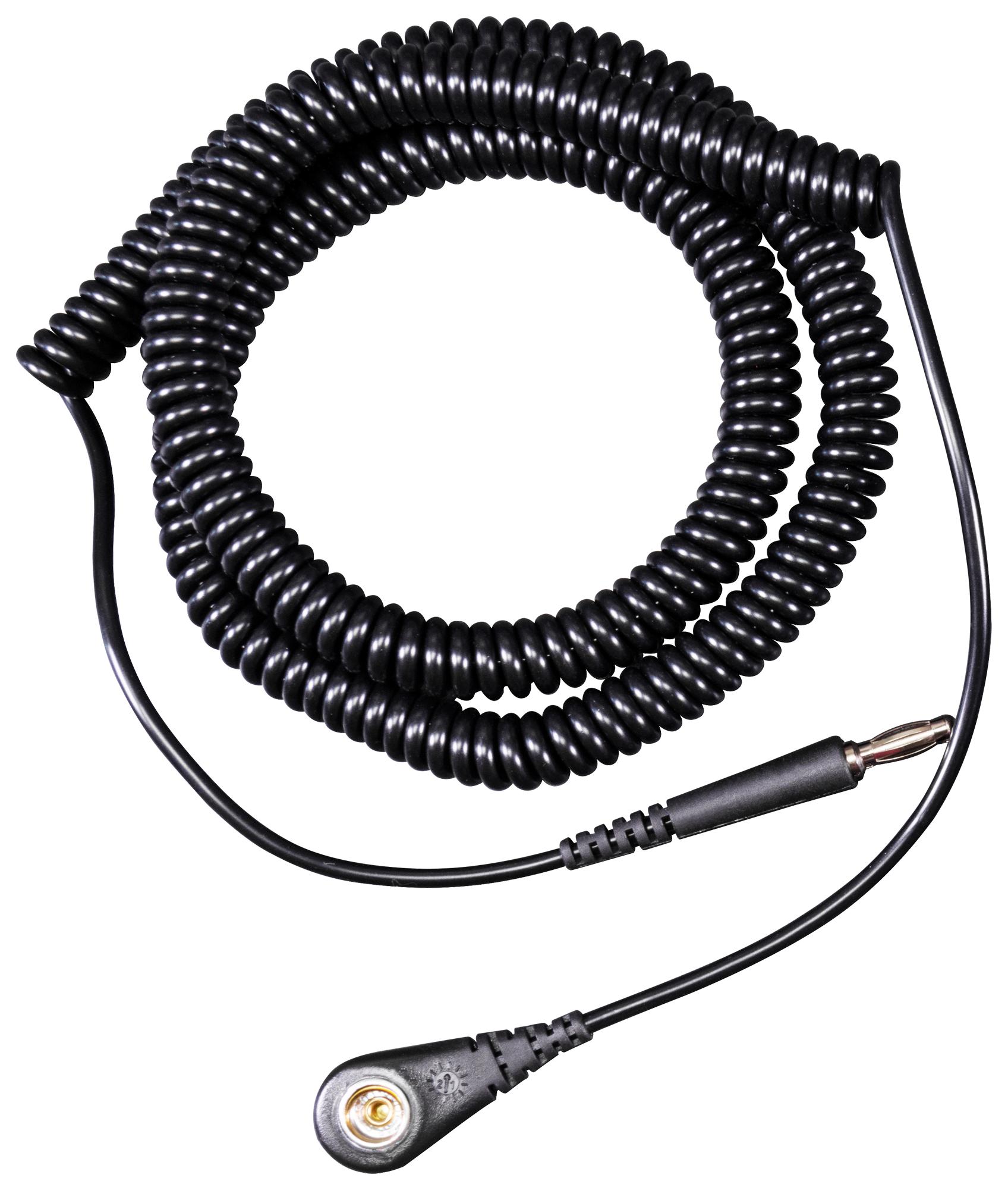 Desco 19864 Coiled Ground Cord, 7mm Snap, 12Ft