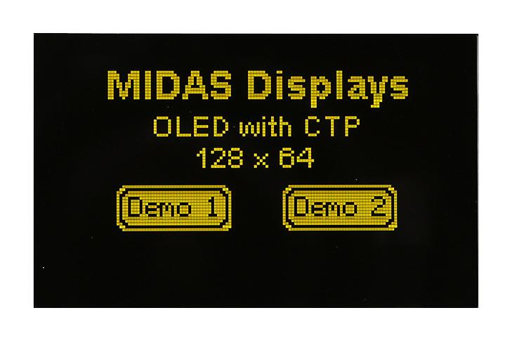 Midas Displays Mdog128064H1D-Ymc Display, 128 X 64, Cog, Yel On Blk, Spi