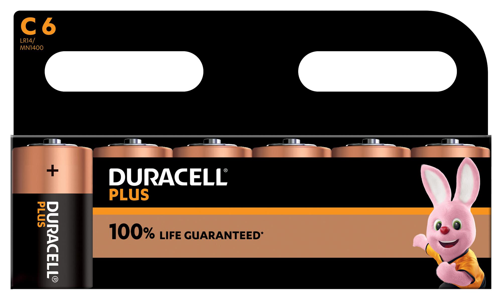 Duracell Mn1400 P6 +/pwr Battery, Alkaline, 1.5V, C, Pk6