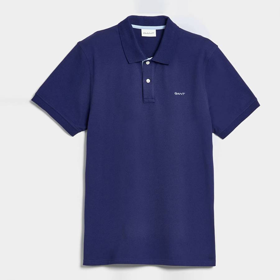 Dark Blue Contrast Pique Cotton Polo Shirt