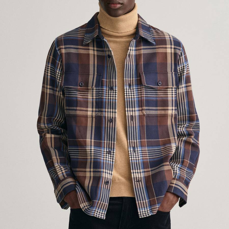 Navy Heavy Twill Check Cotton Overshirt