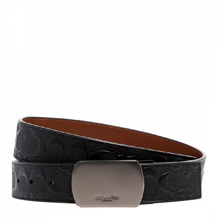 Black/Brown Modern Plaque Signature Leather Belt
