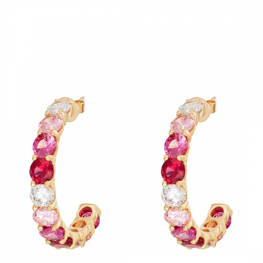 Gold Large Gold Ombre Hoops with Pink Stones