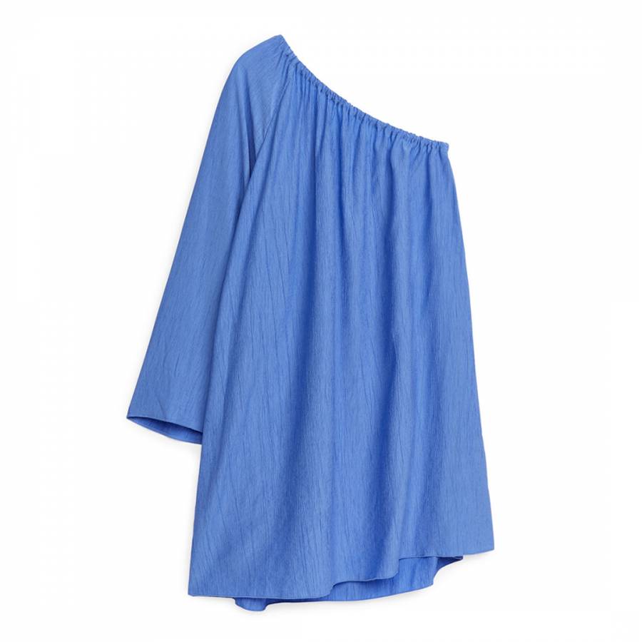 Baby Blue Crinkled One-Shoulder Dress