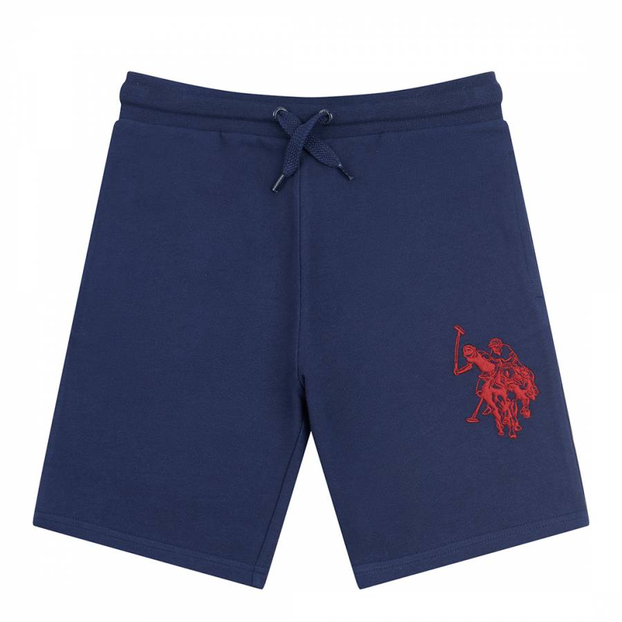 Boy's Navy Embroidered Logo Cotton Shorts