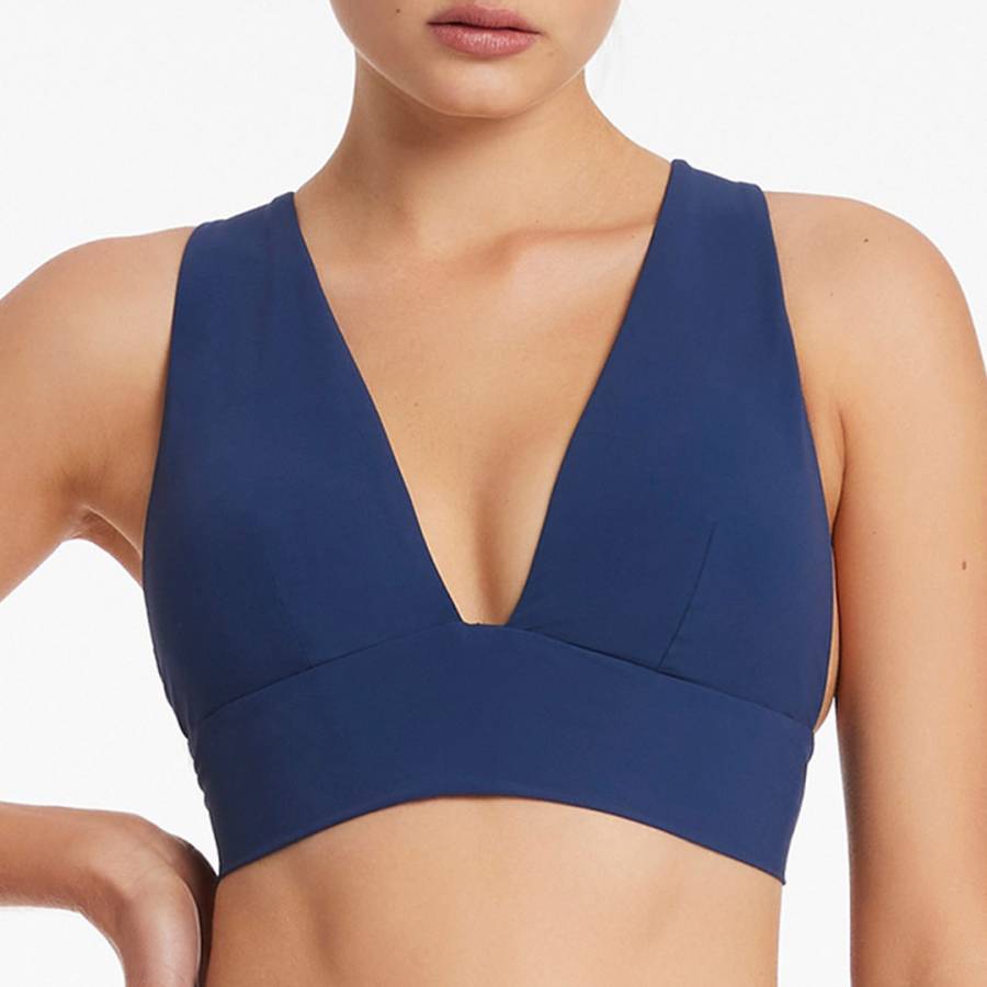 Blue Soft Triangle Bikini Top