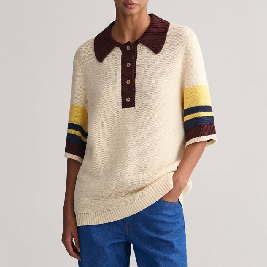 Cream Knit Polo Shirt