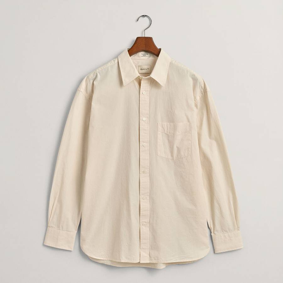 Ecru Compact Poplin Cotton Shirt