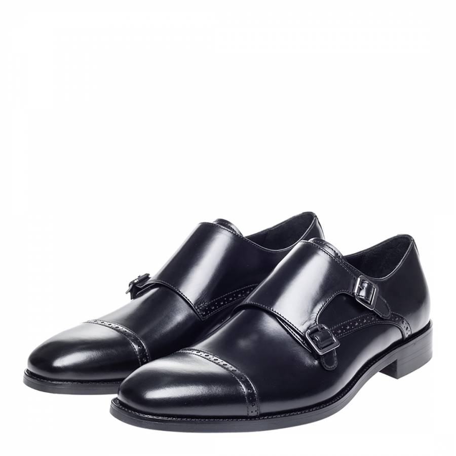 Alderney Black Double Monk Shoes