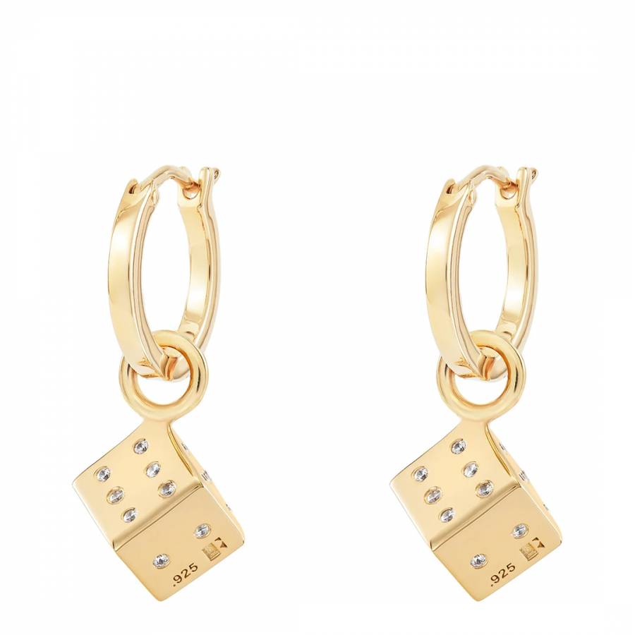 Gold Dice Charm Hoops