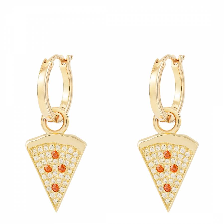 Gold Pizza Charm Hoops