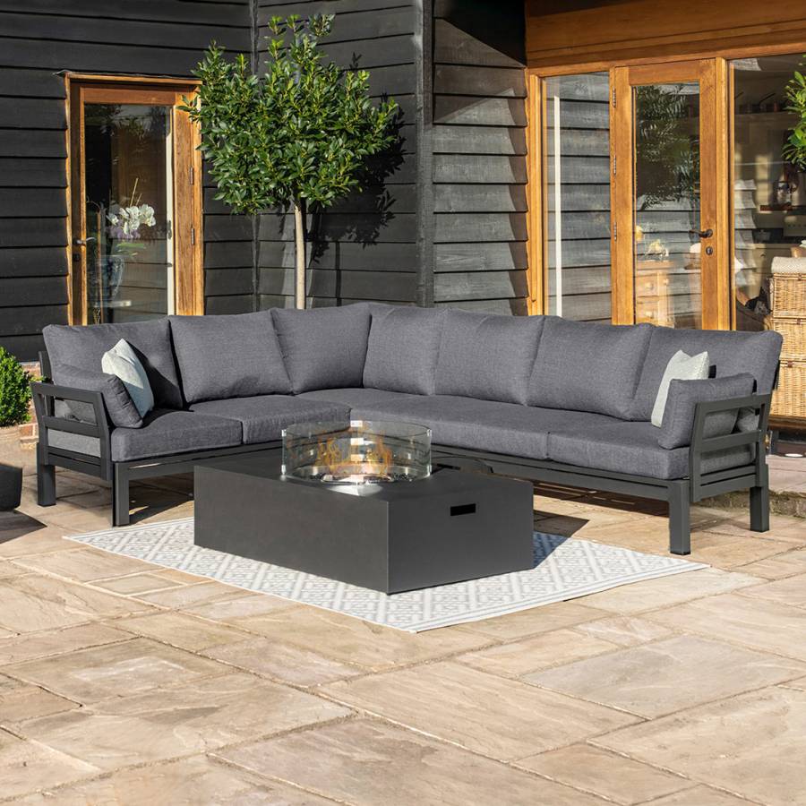 Oslo Corner Group with Rectangular Gas Fire Pit Table Charcoal