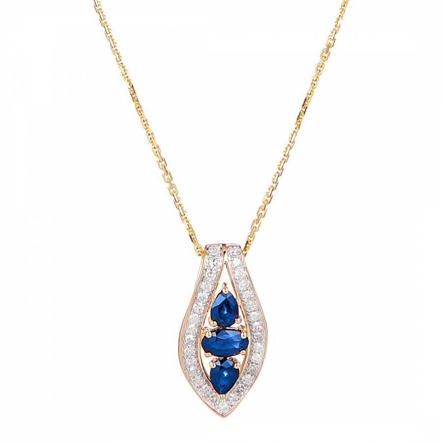 Gold/Blue Leaf Sapphire Pendant Necklace