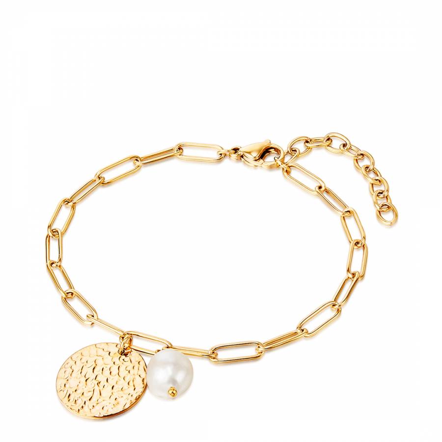 Gold Chain Pearl Pendant Bracelet