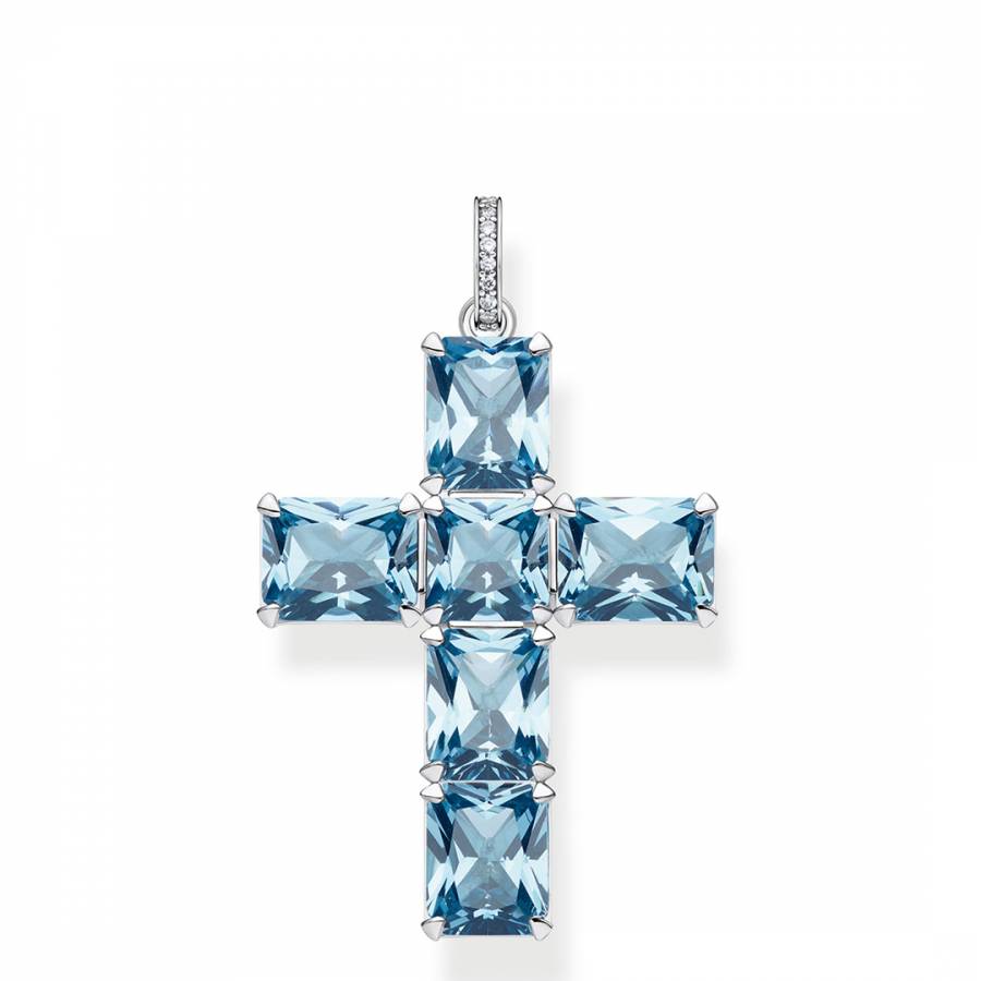 Sterling Silver Light Blue Glam & Soul Cross Pendant