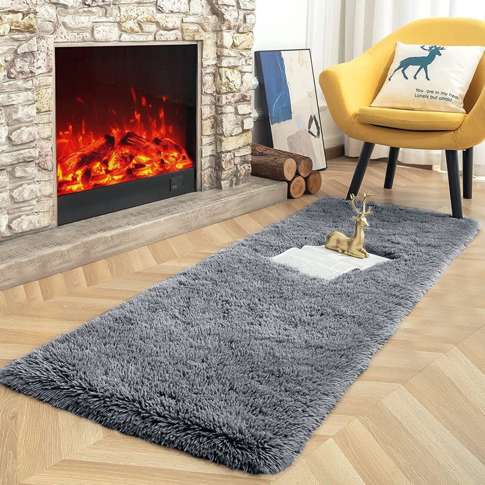 (60X220 CM, Grey) Shaggy Rugs Non-Slip Area Rug Fluffy Living Room Carpet Runner Bath Door Floor Mats