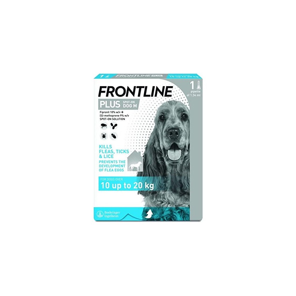 Frontline Plus For Dogs 10-20kg - 1 Pipette, Flea And Tick Treatment For Dogs, Frontline Flea Treatment For Dogs, Frontline Spot On For Dogs,