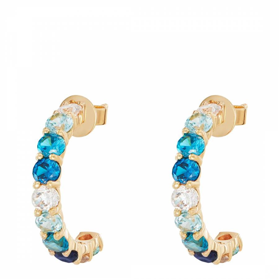 Gold Small Ombre Hoops with Blue Stones