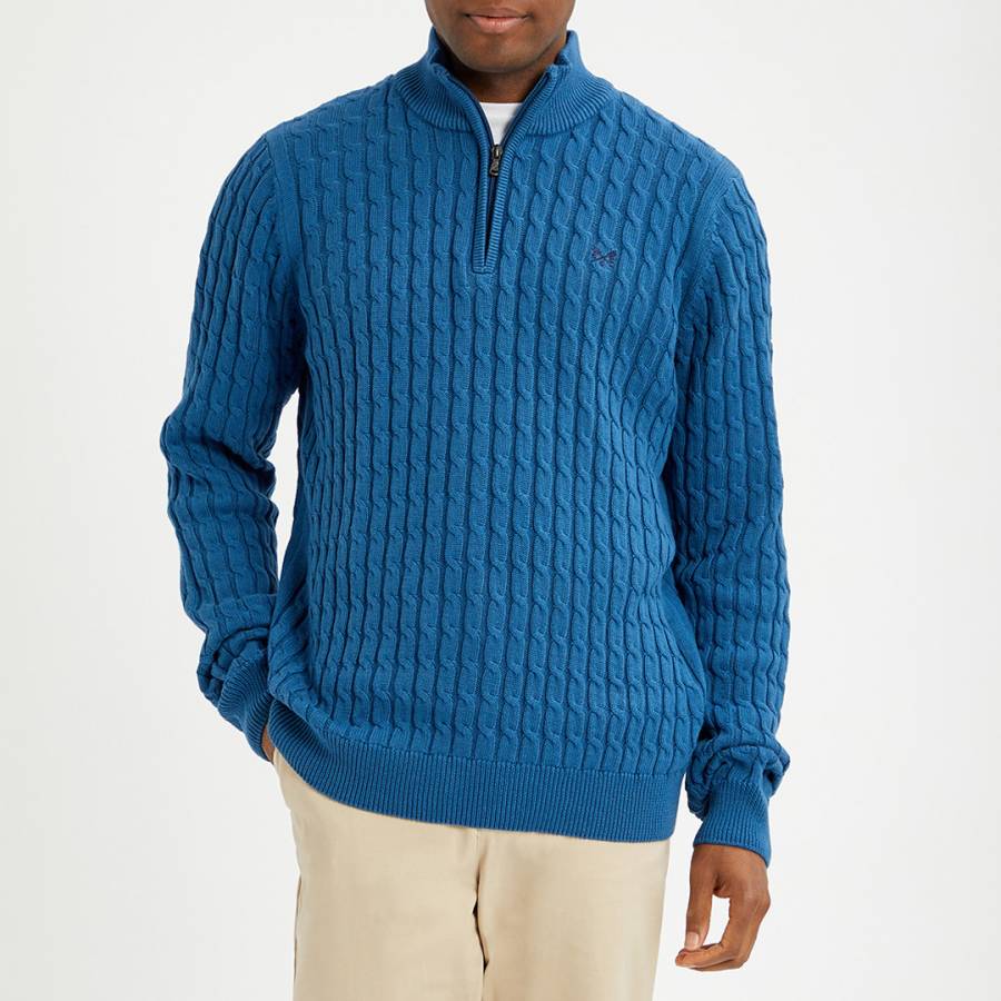 Blue Sailor Half Zip Cotton Sweatshirt