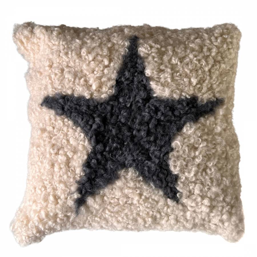 Sheepskin Cushion Curly Star Antracite Pearl Square 35cm