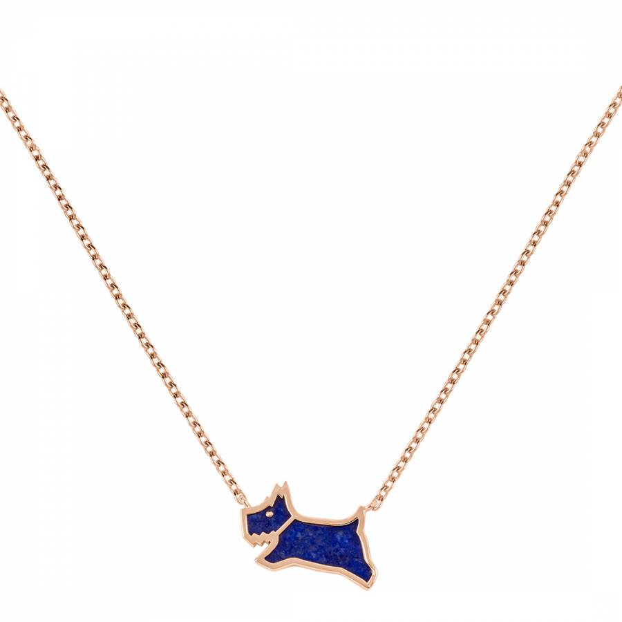 18ct Rose Gold Plated Sterling Silver Lapis Coloured Resin Jumping Dog Necklace