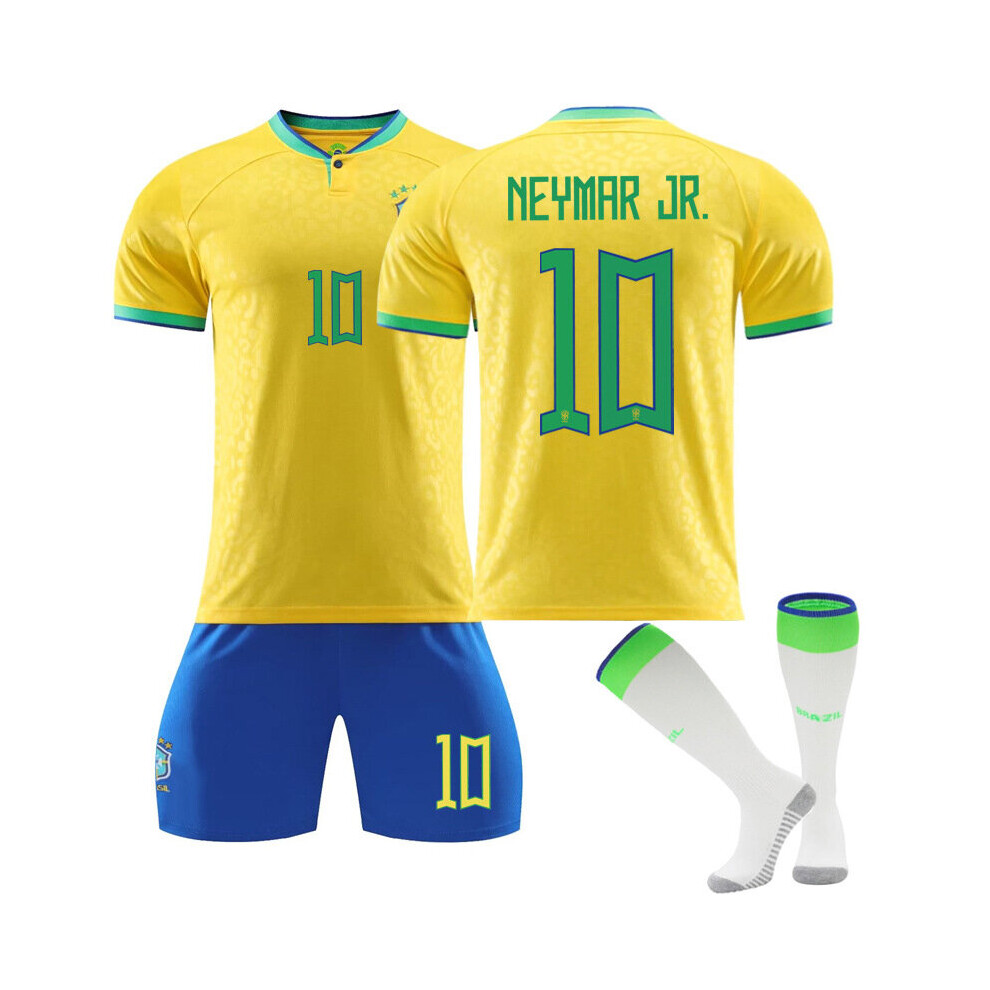 (24(130-140CM)) Neymar Jr #10 Brazil Home Jersey 2022/23 Soccer T-Shirt Shorts Kits Football 3-Pieces Sets