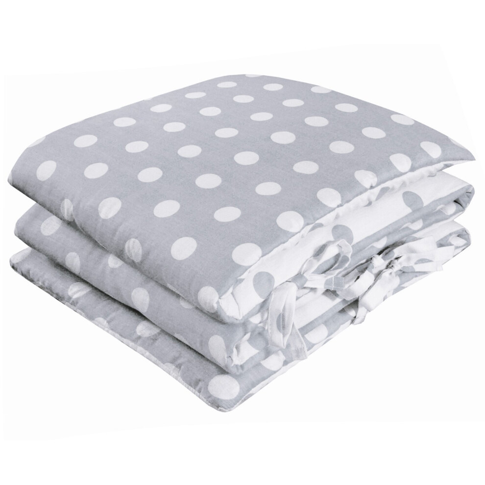 (Polka Dot - Grey, 190cm Half Cot Bed) Crib Cot Bed Bumper Soft Padded Quilted Liner Baby Protector Nursery 100% Cotton