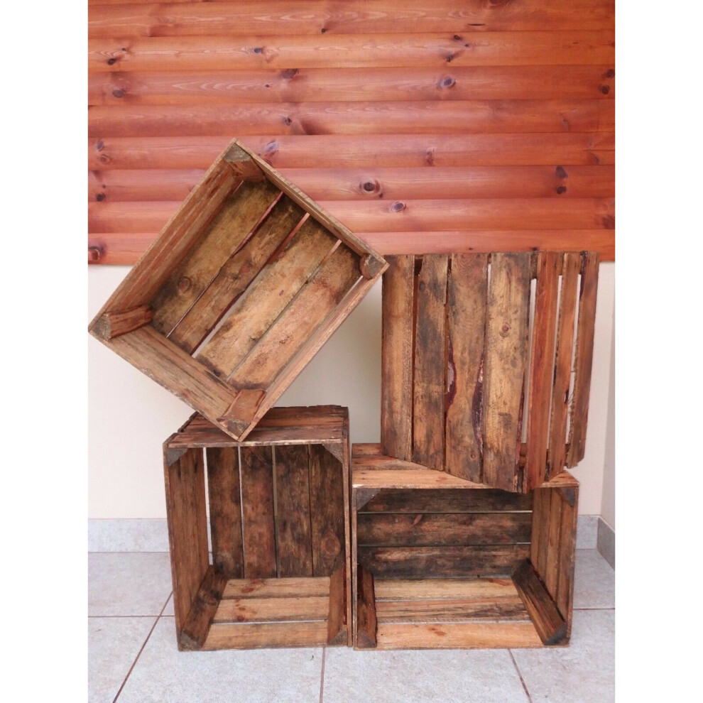 (4 Crates) 2-24 Wooden Crate Fruit Apple Box Vintage Home