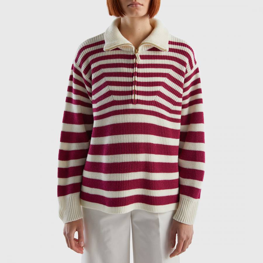 Red Striped Wool Blend Sweatshirt