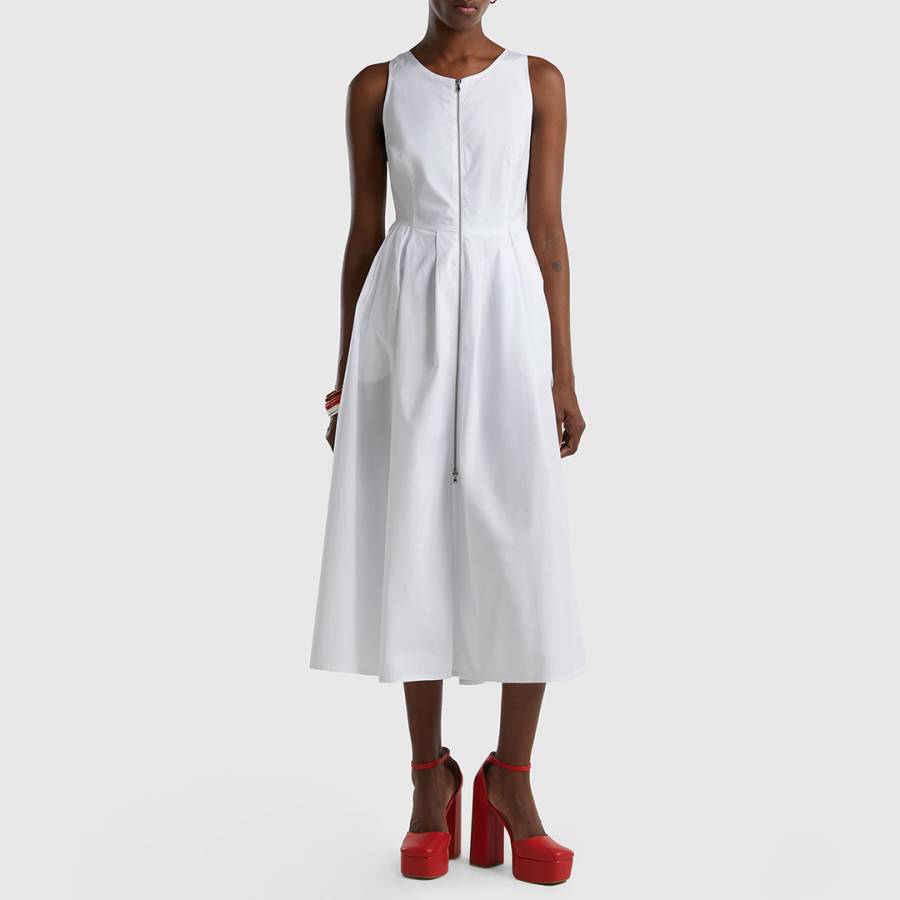 White Zip Cotton Maxi Dress