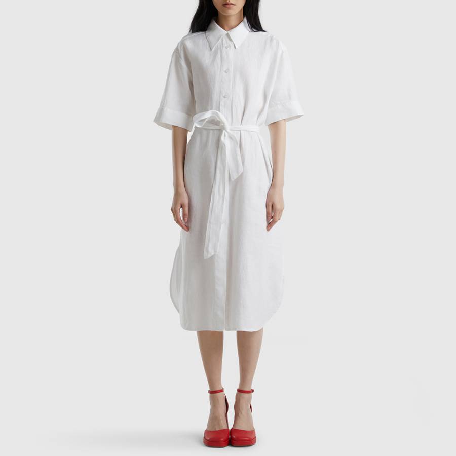 White Midi Linen Shirt Dress
