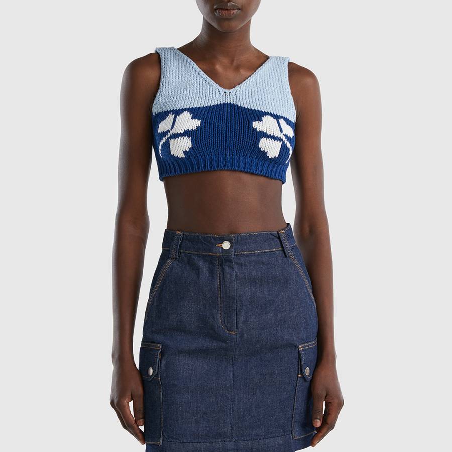 Blue Knitted Cotton Crop Top