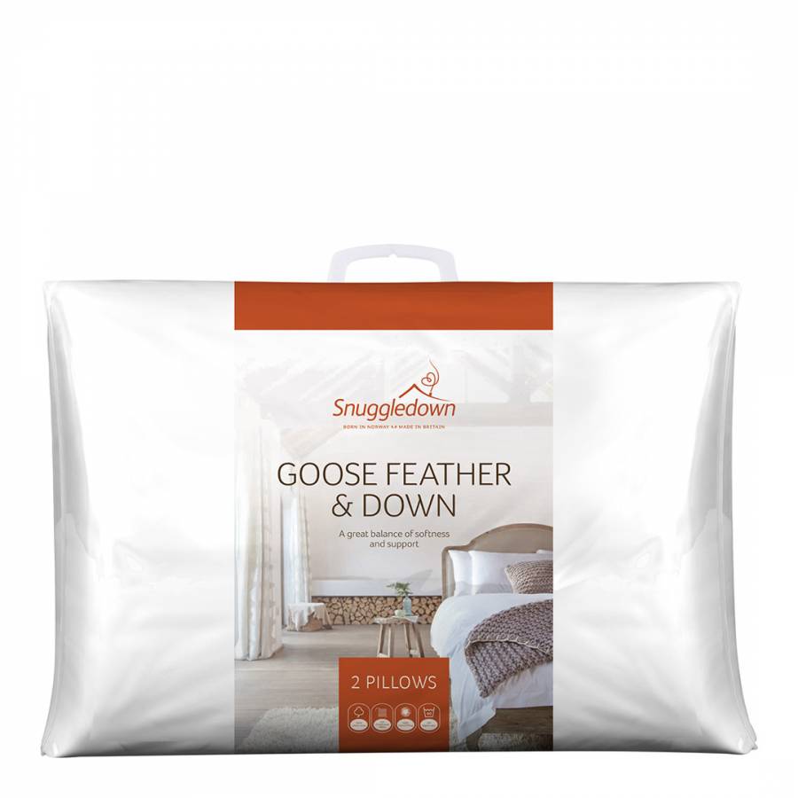Goose Feather And Down Pillow Medium Support 2 Pack