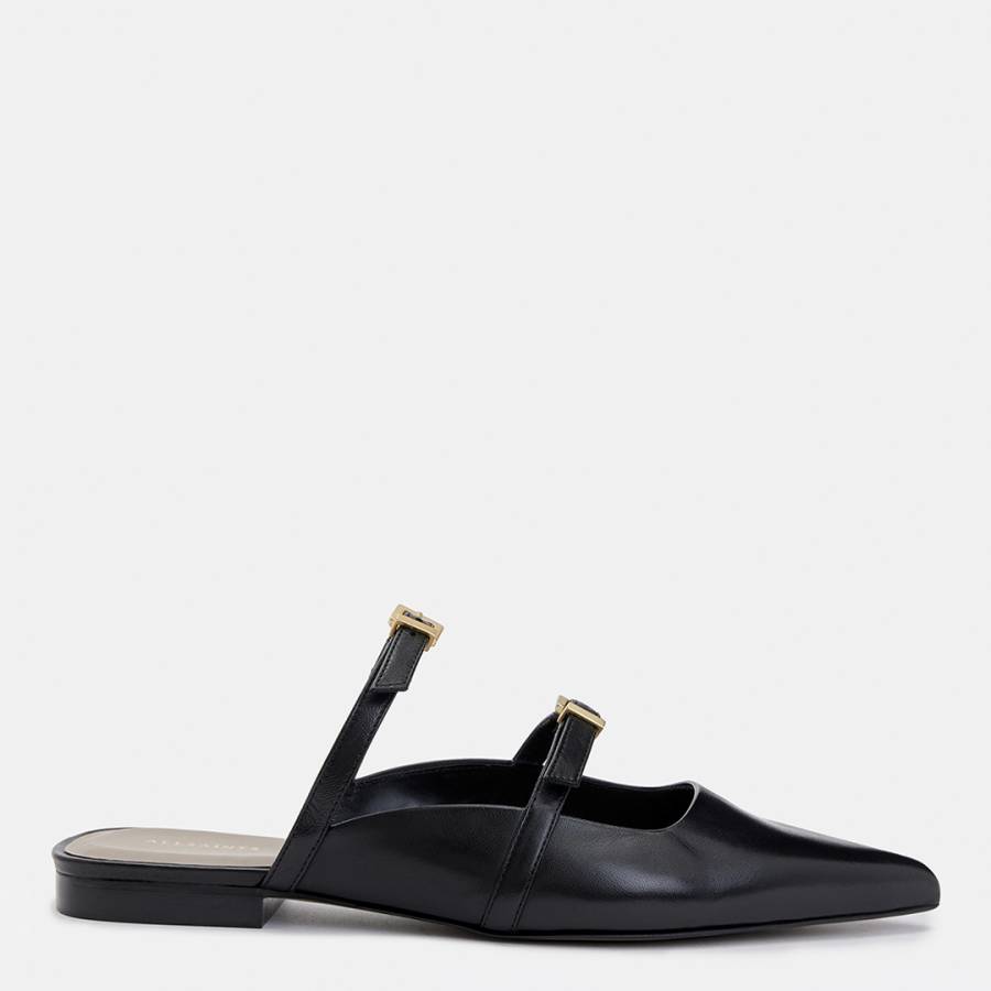 Black Shar Flat Leather Shoes