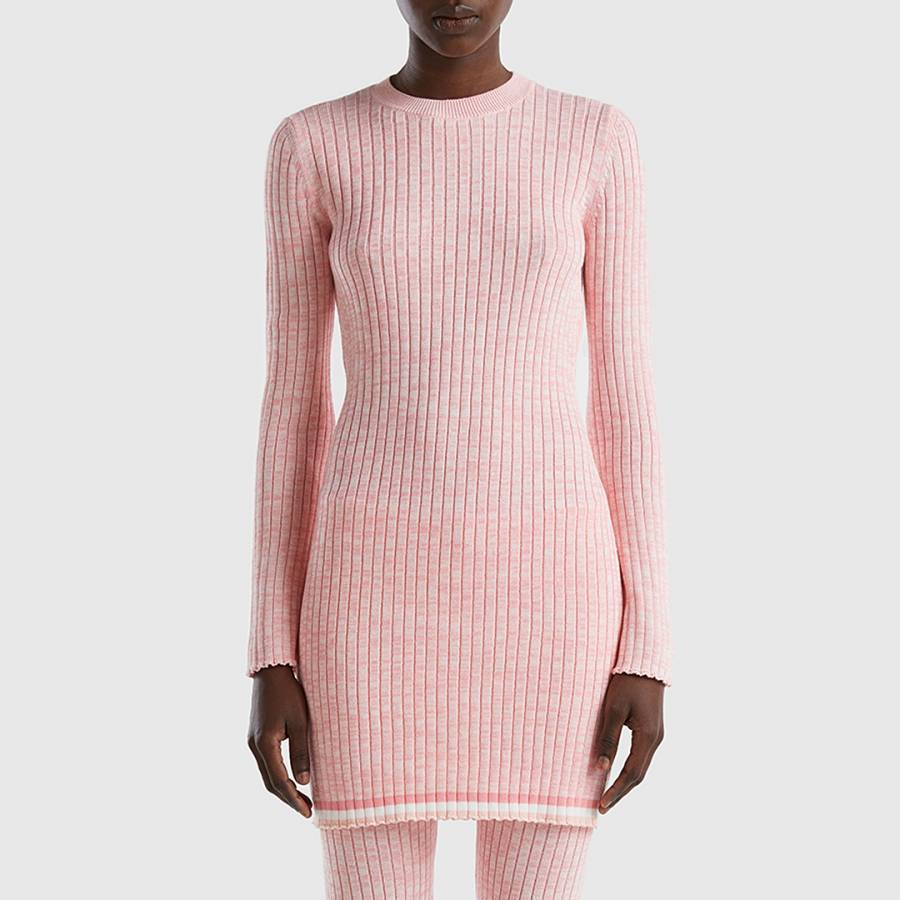 Pink Ribbed Cotton Mini Dress