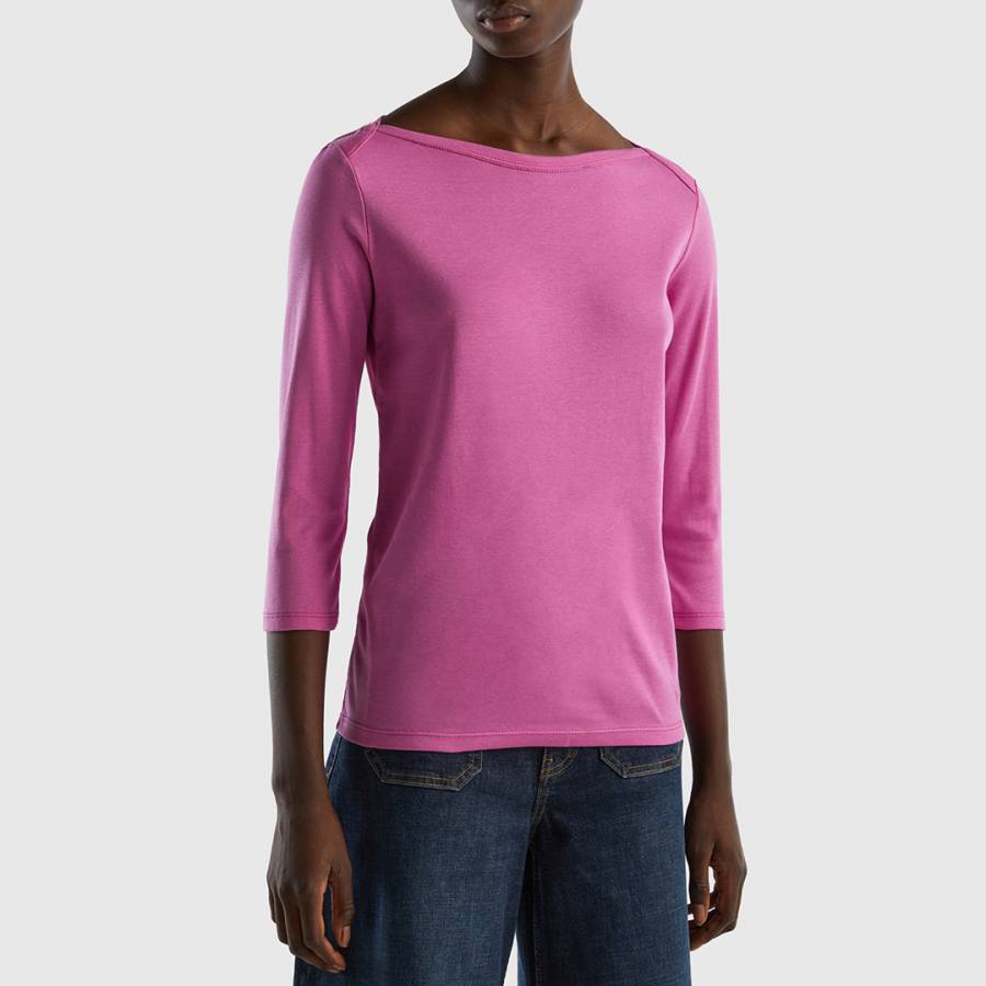 Pink Wide Neck Cotton T-Shirt