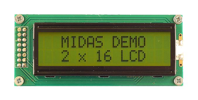 Midas Displays Mc21605B6W-Sptly3.3-V2 Lcd Display, Cob, 16 X 2, Stn, 3.3V